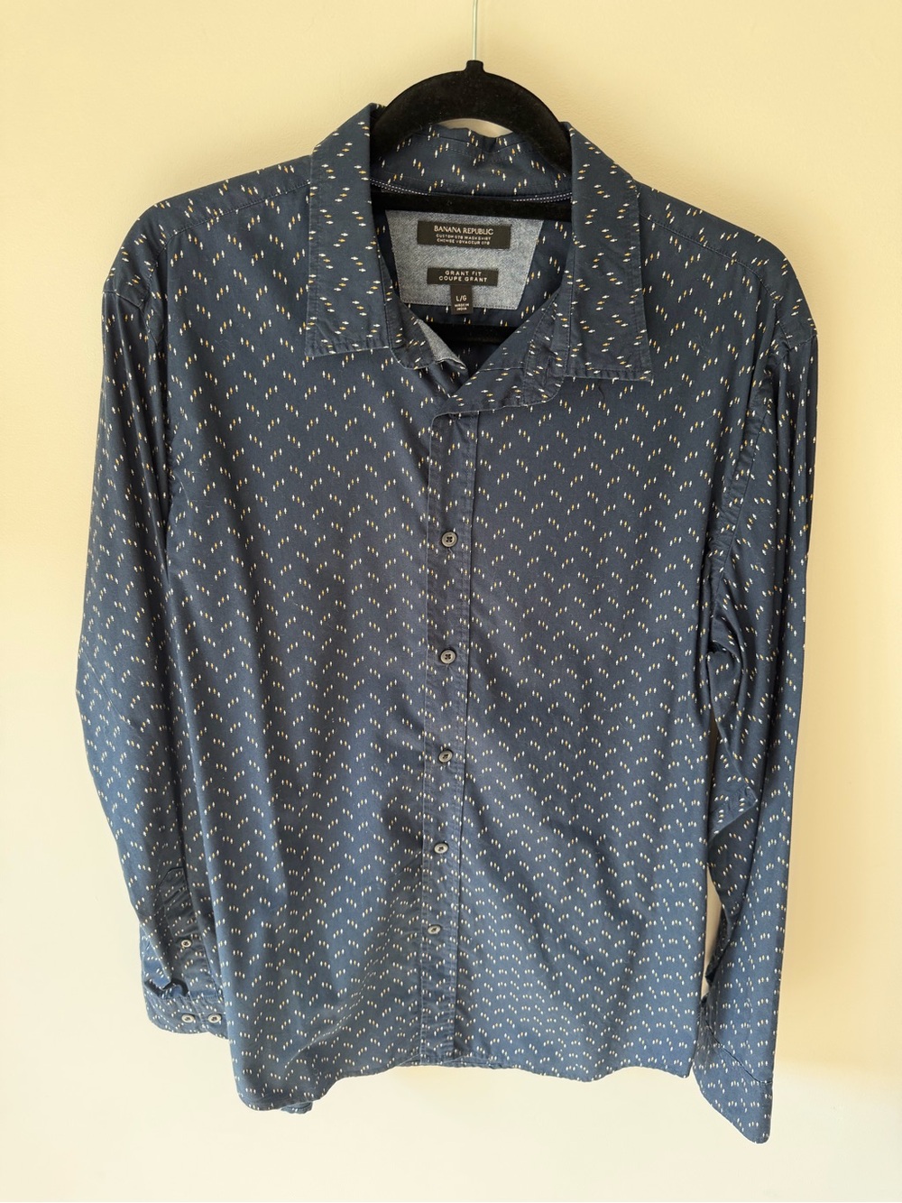 Banana Republic Grant Fit Custom 078 Wash Printed Shirt Men’s Large Navy